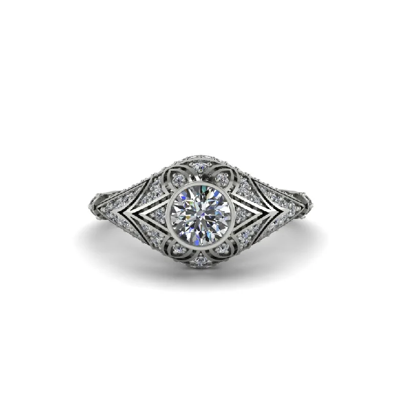 Diamond Bezel Vintage Filigree Engagement Ring - Kendall No. 3