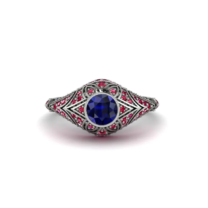 Sapphire Bezel Vintage Filigree Engagement Ring - Kendall No. 60