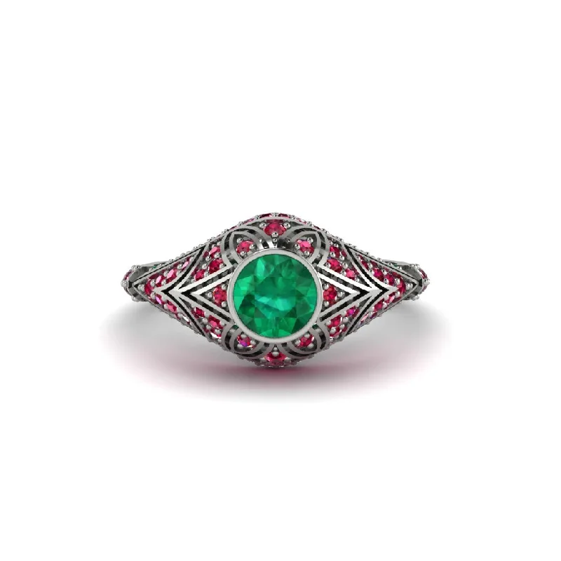 Emerald Bezel Vintage Filigree Engagement Ring - Kendall No. 51