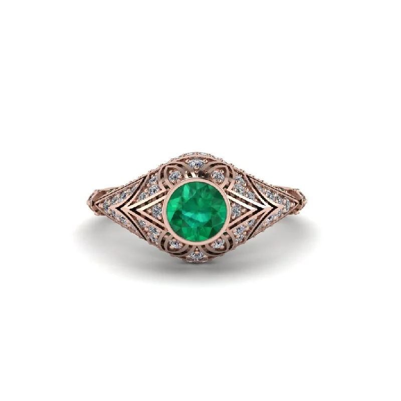 Emerald Bezel Vintage Filigree Engagement Ring - Kendall No. 5