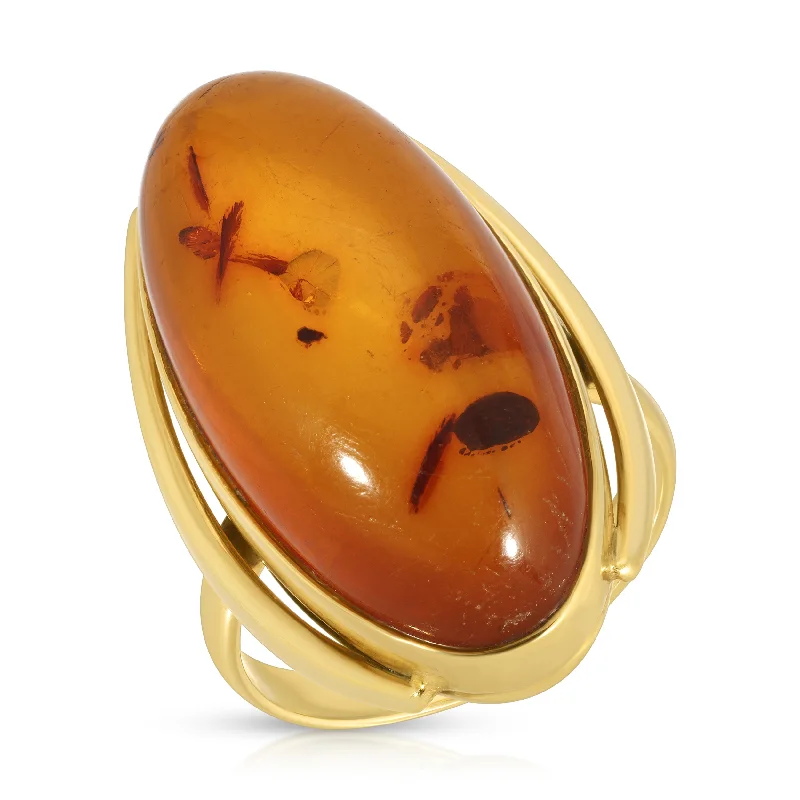 Women's rings curved-Vintage 70's Amber Ring