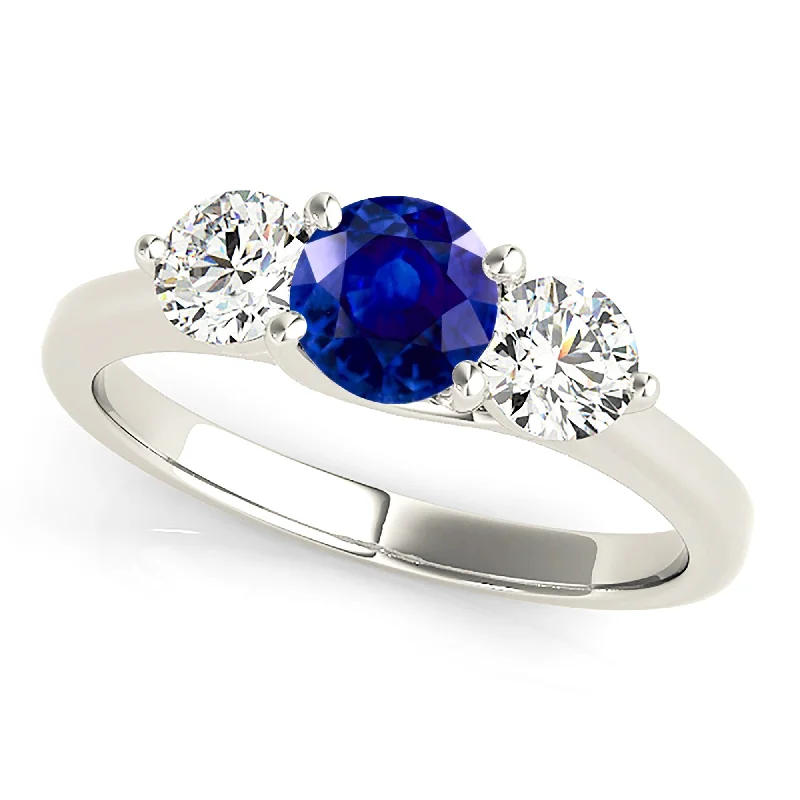 1.35 ct. Genuine Blue Sapphire Three Stone Engagement Ring