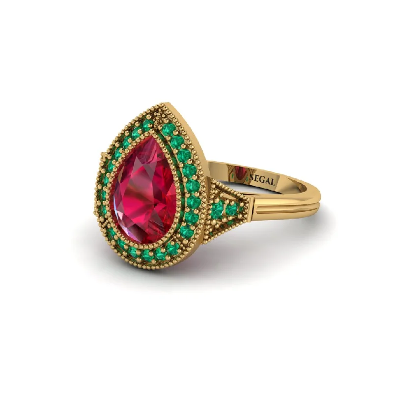 Pear Cut Ruby Milgrain Halo Engagement Ring - Daleyza No. 25