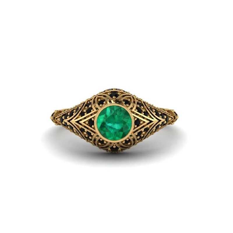 Emerald Bezel Vintage Filigree Engagement Ring - Kendall No. 34