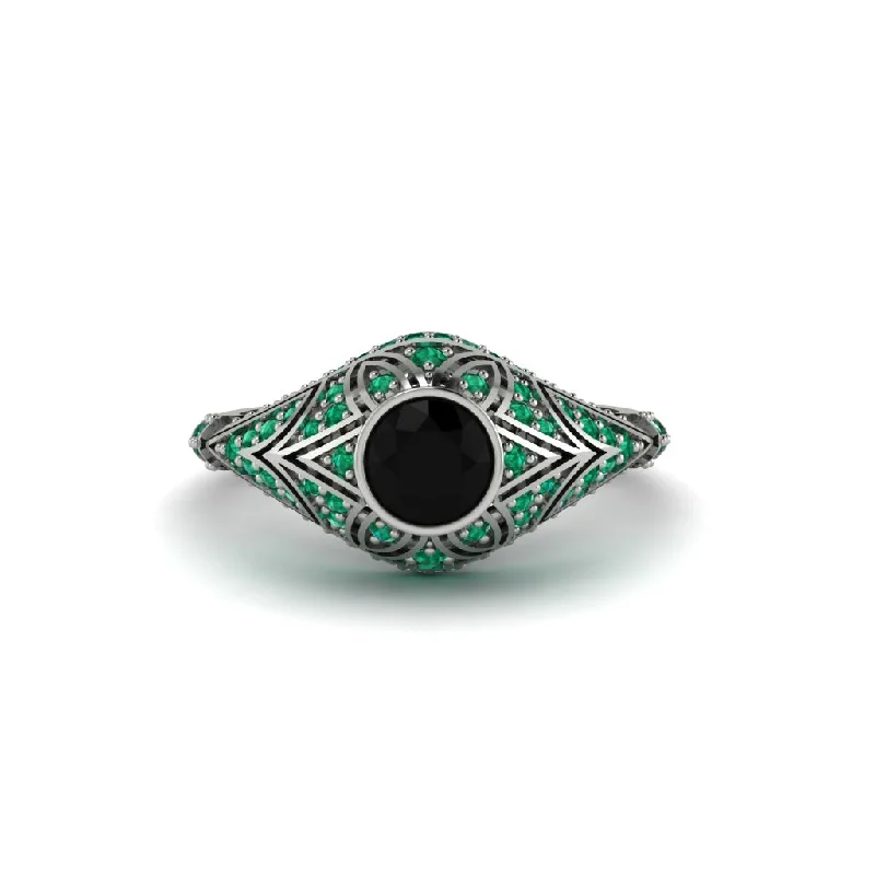 Black Diamond Bezel Vintage Filigree Engagement Ring - Kendall No. 24