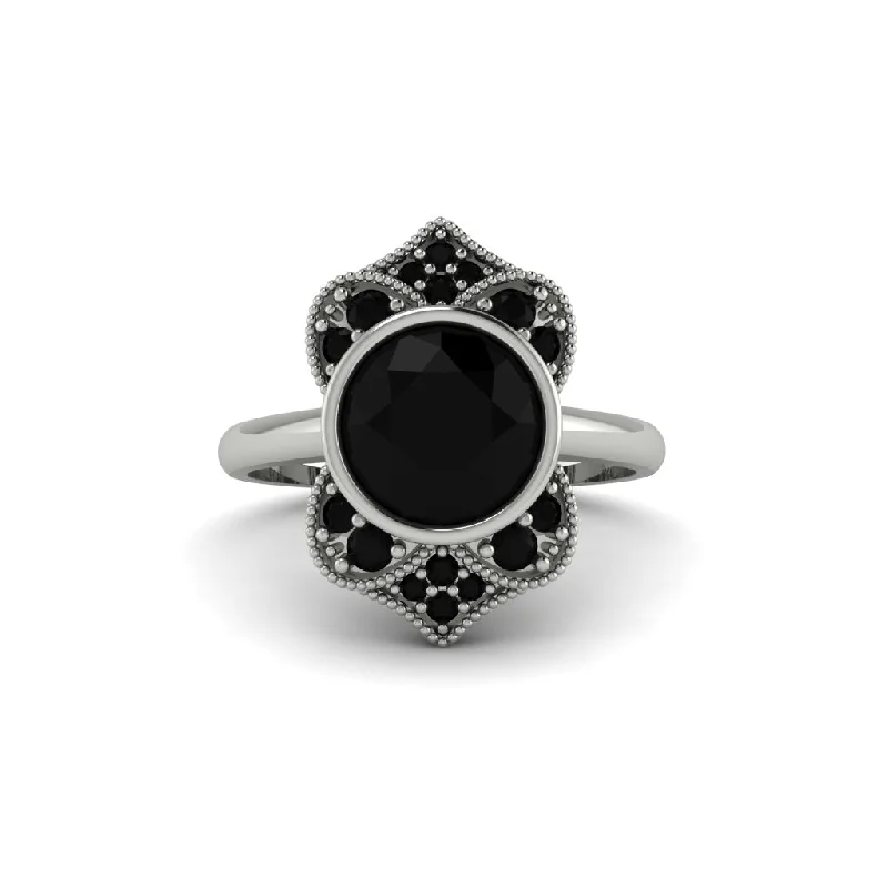 Black Diamond Bezel Vintage-Inspired Engagement Ring - Olive No. 39