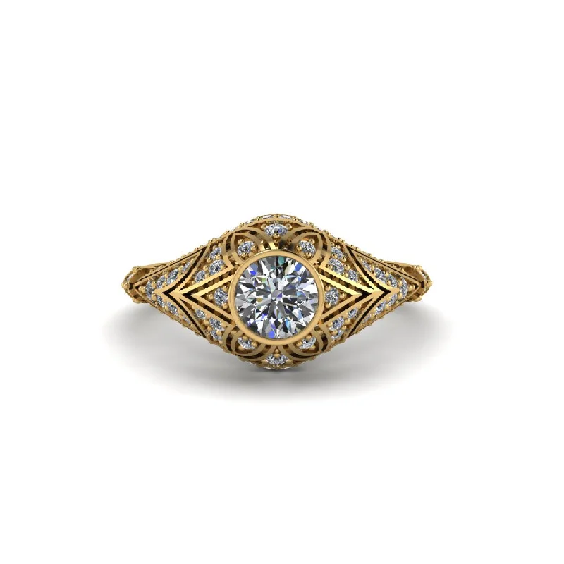 Diamond Bezel Vintage Filigree Engagement Ring - Kendall No. 1