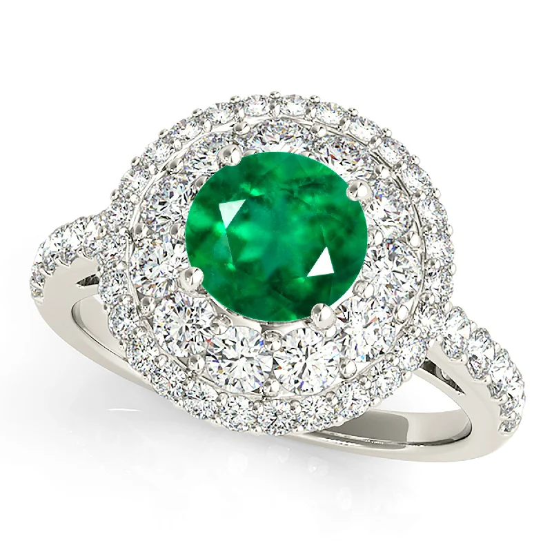 1.15 ct. Genuine Emerald Engagement Ring With Double Row Halo