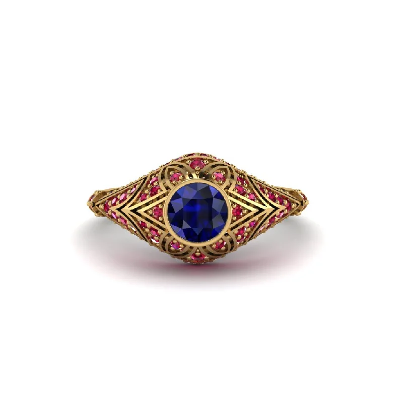 Sapphire Bezel Vintage Filigree Engagement Ring - Kendall No. 58