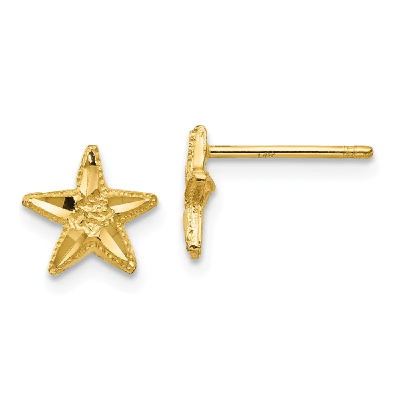 7mm Diamond Cut Starfish Post Earrings in 14k Yellow Gold