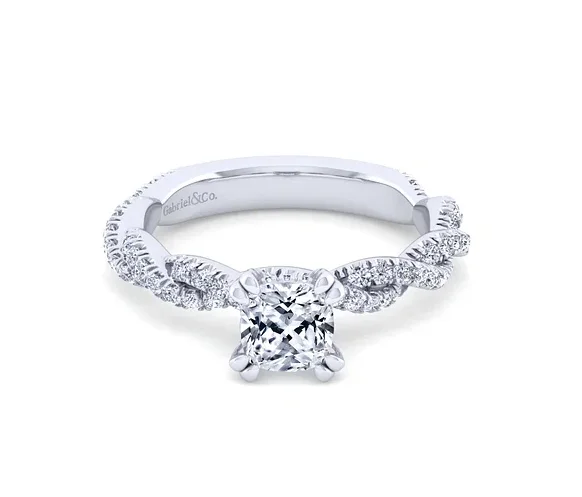 14K White Gold Cushion Cut Diamond Engagement Ring-NIA