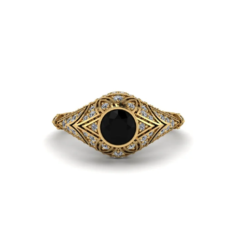 Black Diamond Bezel Vintage Filigree Engagement Ring - Kendall No. 7