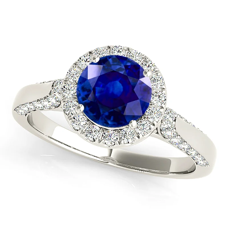 1.80 ct. Genuine Blue Sapphire Halo Engagement Ring