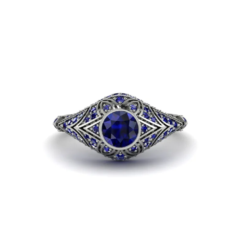 Sapphire Bezel Vintage Filigree Engagement Ring - Kendall No. 75