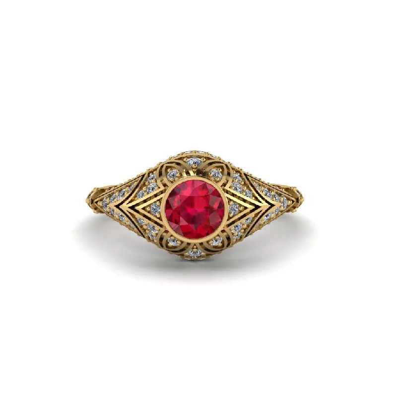 Ruby Bezel Vintage Filigree Engagement Ring - Kendall No. 10