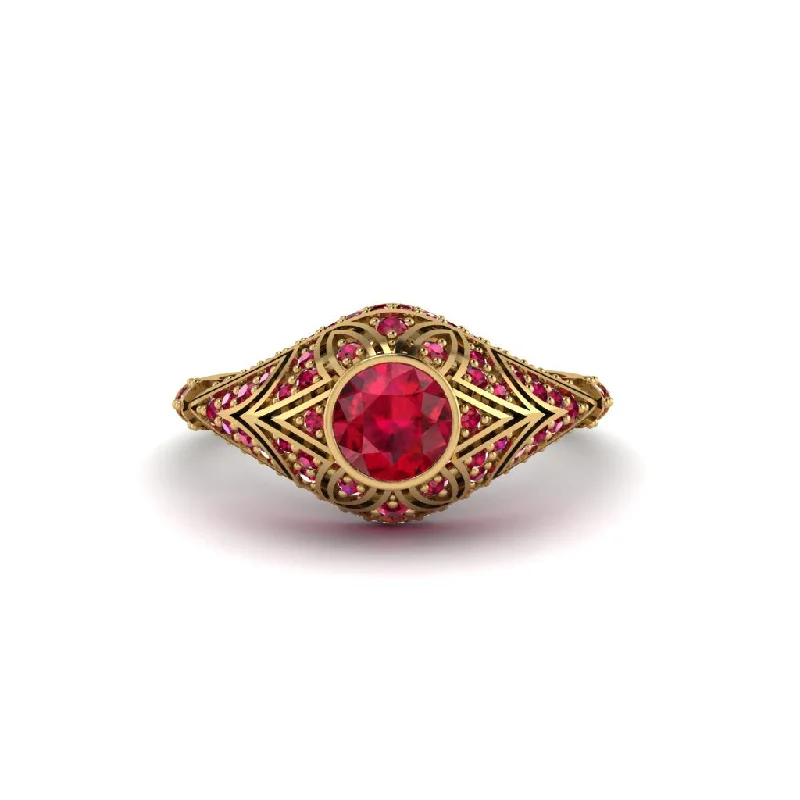 Ruby Bezel Vintage Filigree Engagement Ring - Kendall No. 55