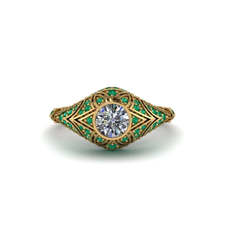 Diamond Bezel Vintage Filigree Engagement Ring - Kendall No. 16