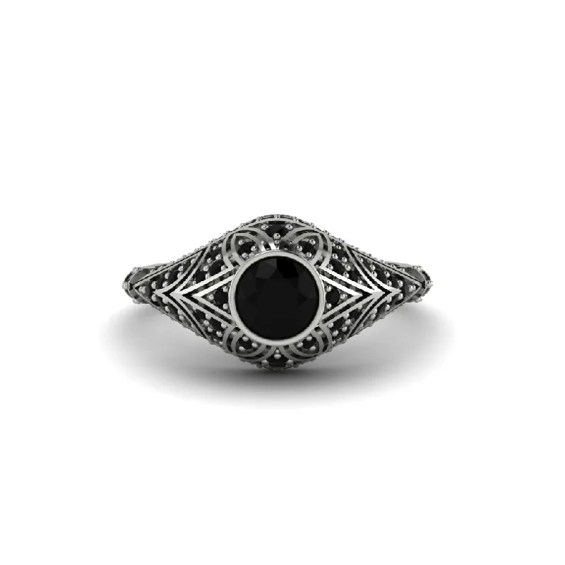 Black Diamond Bezel Vintage Filigree Engagement Ring - Kendall No. 39