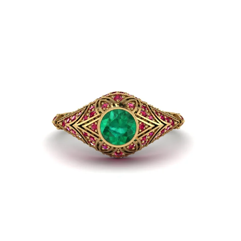 Emerald Bezel Vintage Filigree Engagement Ring - Kendall No. 49