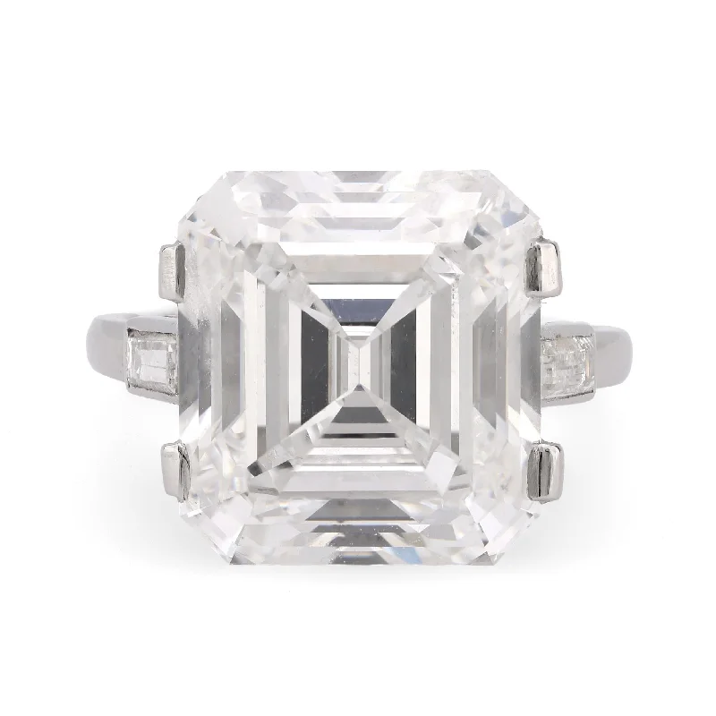 French GIA 10.7 Carat Asscher Cut Diamond Platinum Engagement Ring