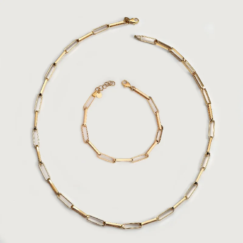 Paperclip Necklace + Paperlink Bracelet in 14K Gold