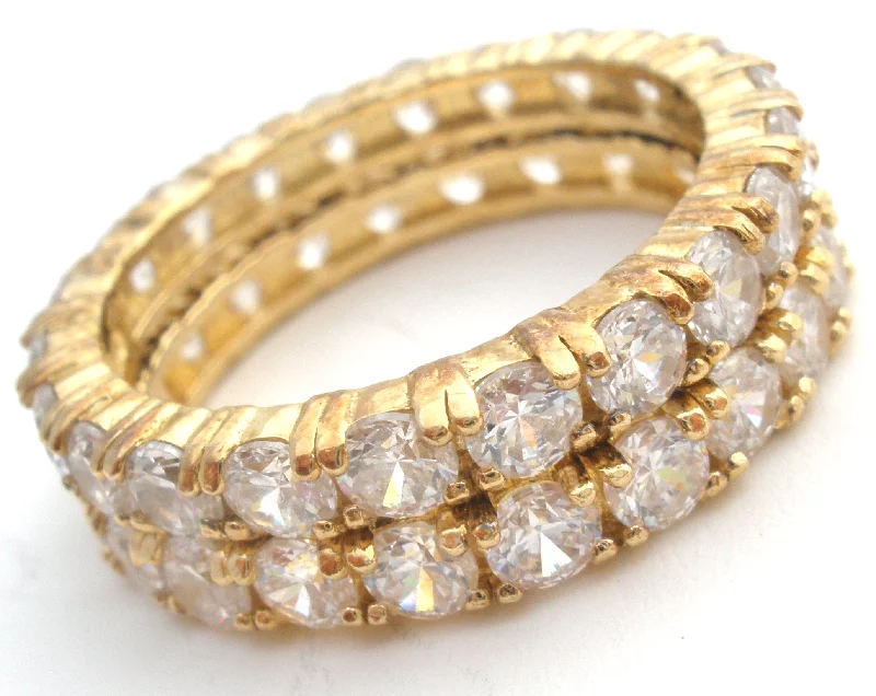 Women's rings art-deco-Two Stackable CZ Vermeil 925 Band Rings Size 8.75