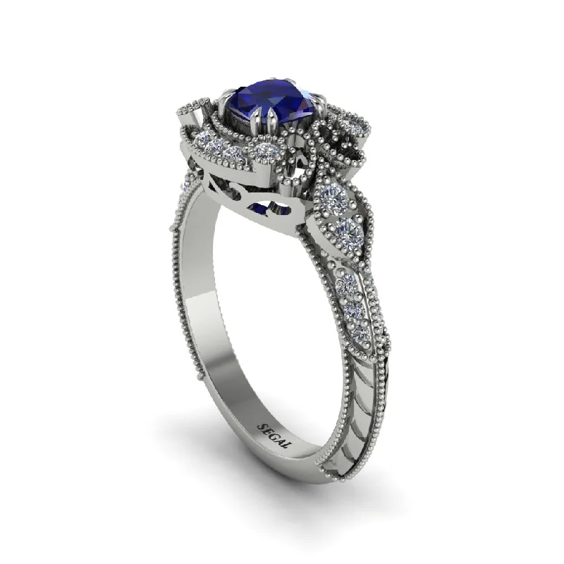 Sapphire Vintage Filigree Cushion Cut Engagement Ring - Elaina No. 15