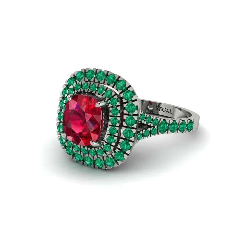 Ruby Double Halo Cushion Cut Engagement Ring - Courtney No. 27