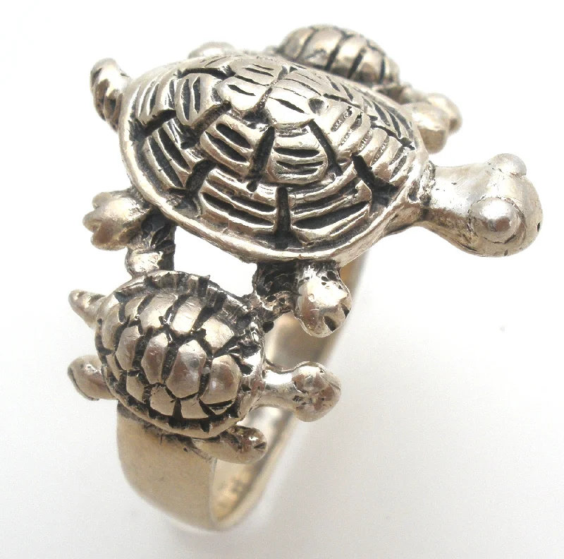 Women's rings eco-gold-Triple Turtle Ring Sterling Silver Size 7.5