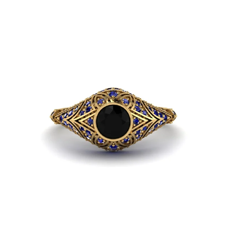 Black Diamond Bezel Vintage Filigree Engagement Ring - Kendall No. 67