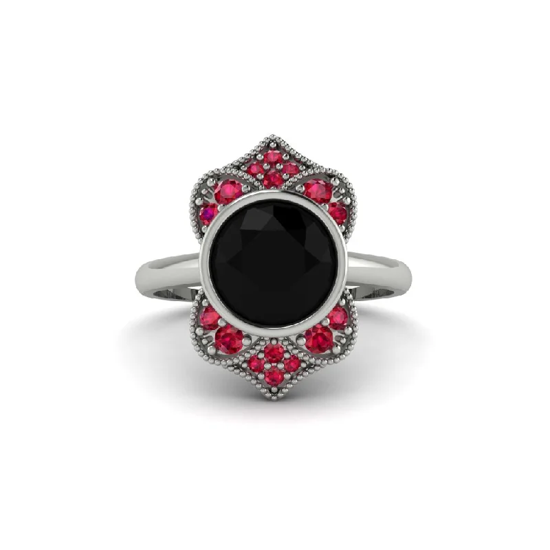 Black Diamond Bezel Vintage-Inspired Engagement Ring - Olive No. 54