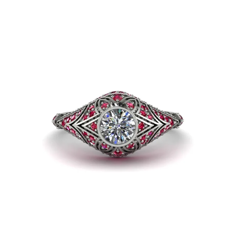 Diamond Bezel Vintage Filigree Engagement Ring - Kendall No. 48