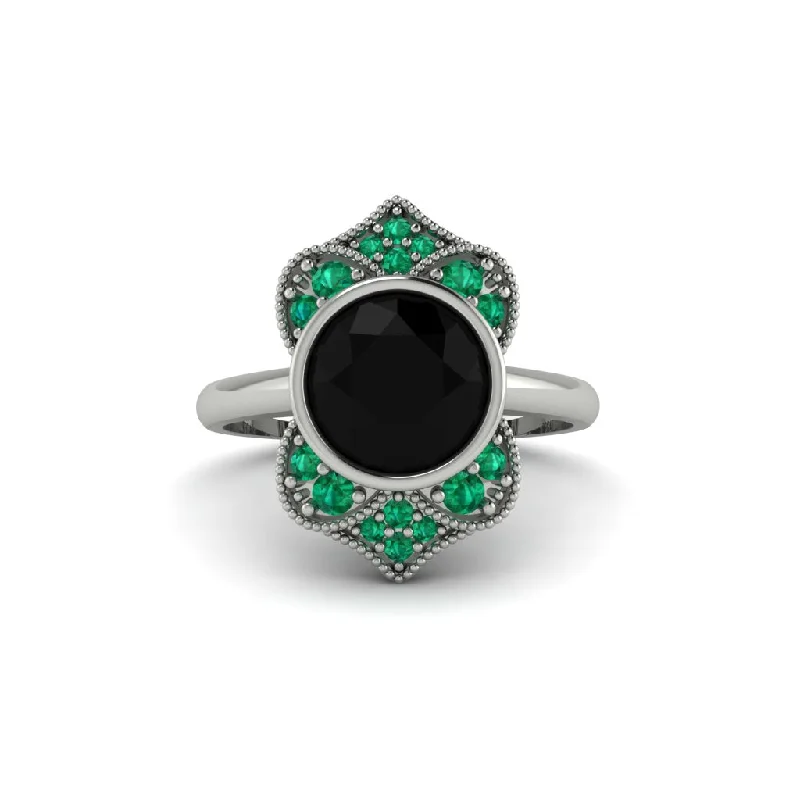 Black Diamond Bezel Vintage-Inspired Engagement Ring - Olive No. 24