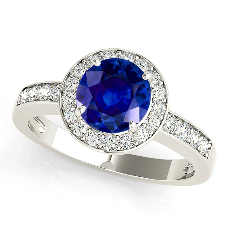 1.80 ct. Genuine Blue Sapphire Halo Engagement Ring