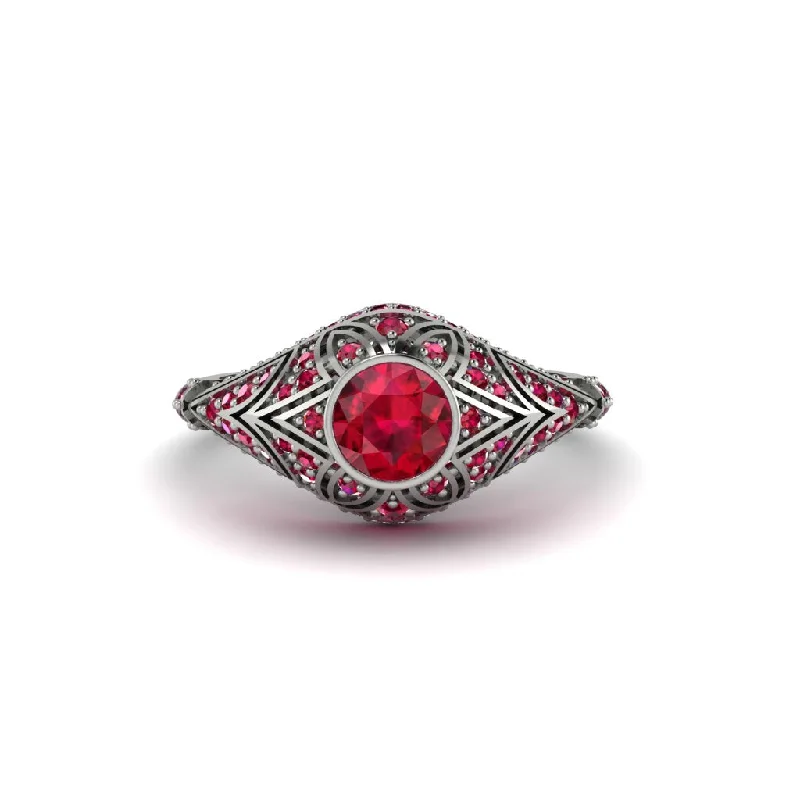 Ruby Bezel Vintage Filigree Engagement Ring - Kendall No. 57