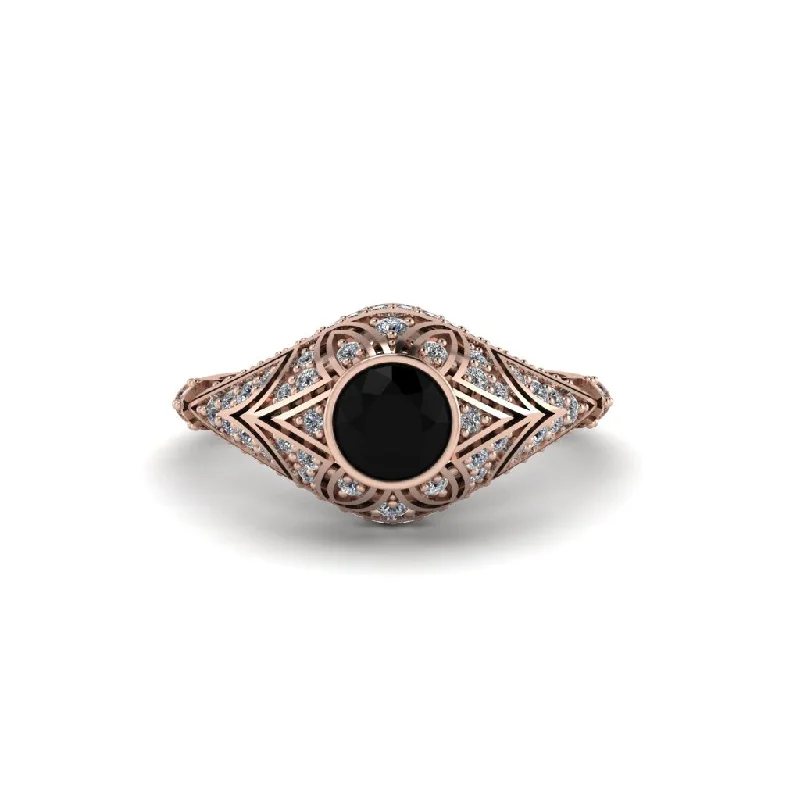 Black Diamond Bezel Vintage Filigree Engagement Ring - Kendall No. 8