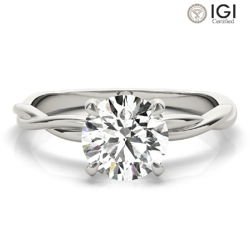 Twisted Vine Round Lab Grown Diamond Solitaire Engagement Ring IGI Certified