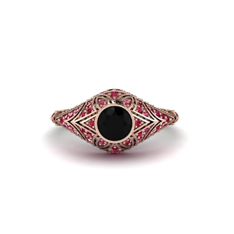 Black Diamond Bezel Vintage Filigree Engagement Ring - Kendall No. 53