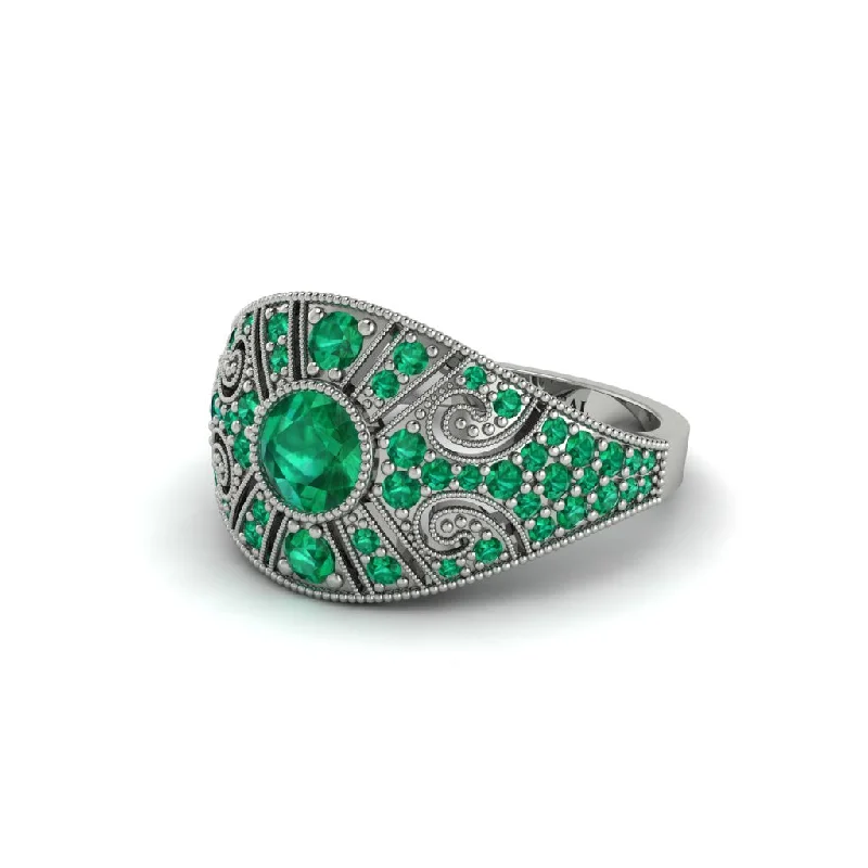 Emerald Vertical Three Stone Vintage Engagement Ring - Vivienne No. 21