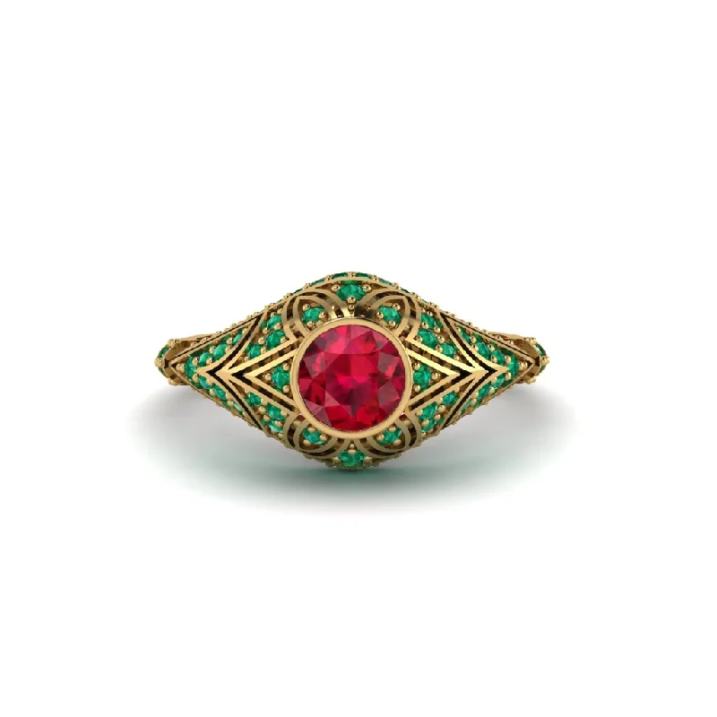 Ruby Bezel Vintage Filigree Engagement Ring - Kendall No. 25