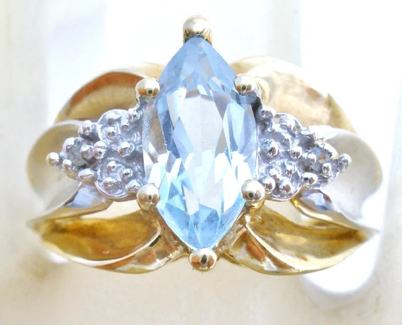 Women's rings festive-Blue Topaz & Diamond Ring 10K Gold Size 5