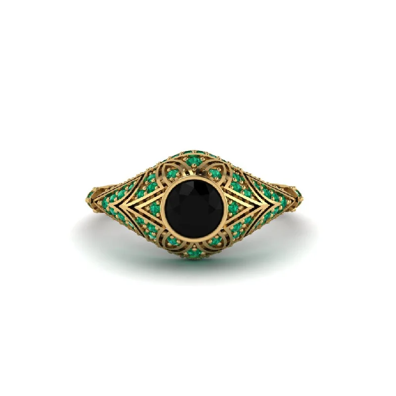 Black Diamond Bezel Vintage Filigree Engagement Ring - Kendall No. 22