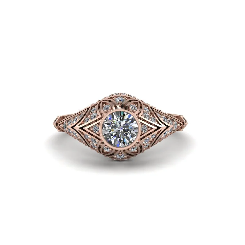 Diamond Bezel Vintage Filigree Engagement Ring - Kendall No. 2