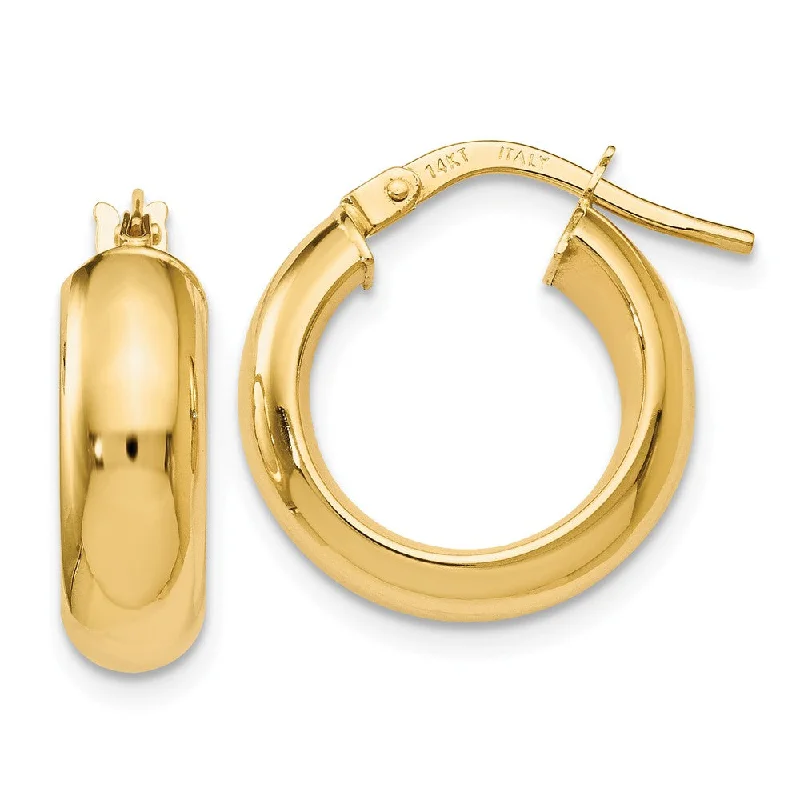 5mm Polished Round Hoop Earrings in 14k Yellow Gold, 16mm (5/8 Inch)