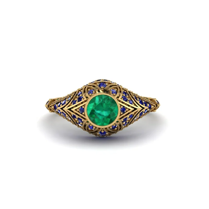 Emerald Bezel Vintage Filigree Engagement Ring - Kendall No. 64