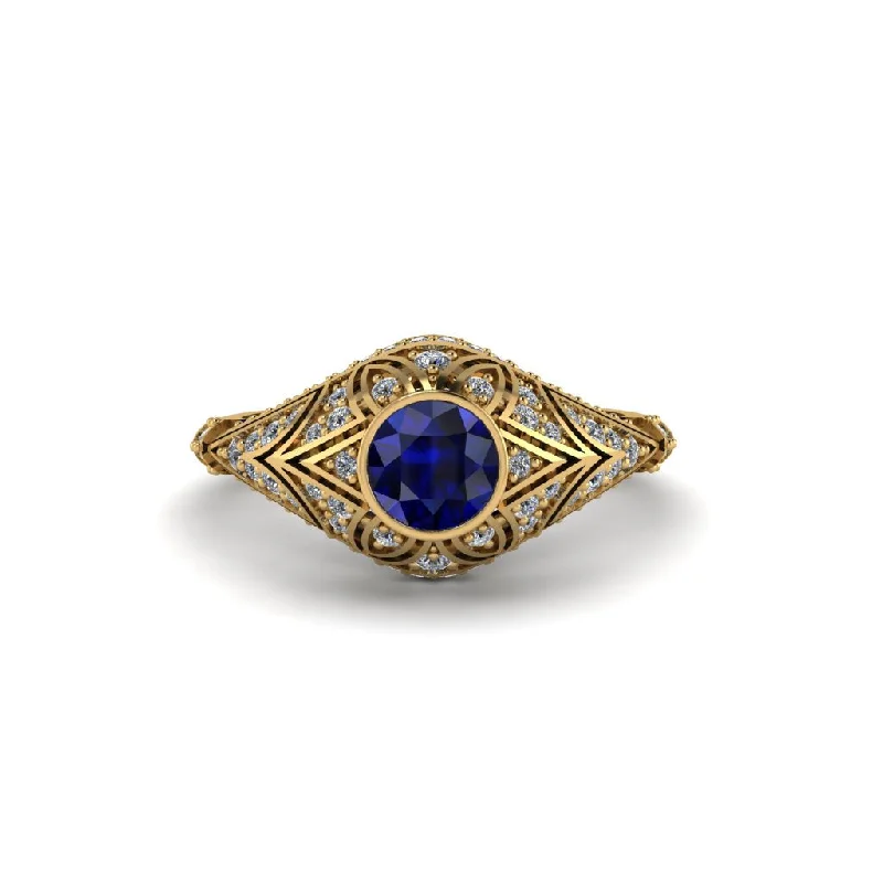 Sapphire Bezel Vintage Filigree Engagement Ring - Kendall No. 13