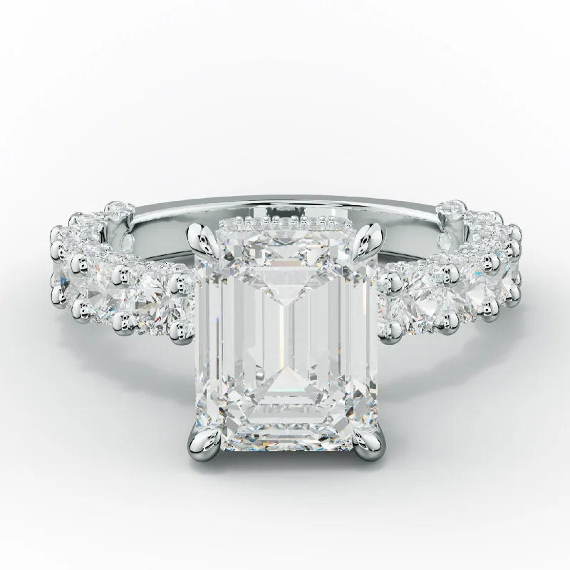 Savannah Emerald Cut Diamond Engagement Ring Accented Side Stones